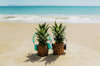 Картинка еда ананас наушники пляж