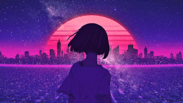 Картинка аниме город +улицы +интерьер +здания девушка закат