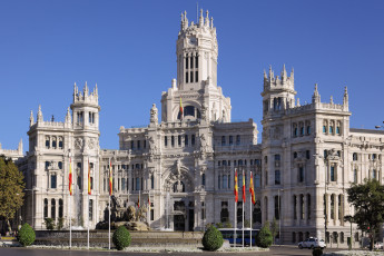Картинка города мадрид испания флаги фонтан