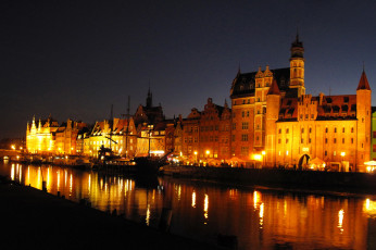 Картинка польша гданьск города дома огни ночь река
