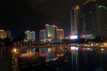 Картинка nanning cina города огни ночного ночь набережная река дома