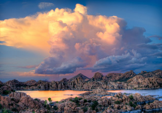Картинка природа облака озеро скалы небо