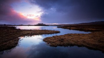 Картинка природа реки озера утро шотландия scotland great britain восход островки озеро великобритания