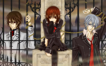 Картинка аниме vampire+knight yuuki cross kiryu zero kuran kaname девушка мужчины цепь забор замок