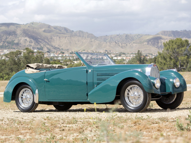Обои картинки фото автомобили, bugatti, 57c, type, зеленый, 1938г, 57597, gangloff, cabriolet, stelvio