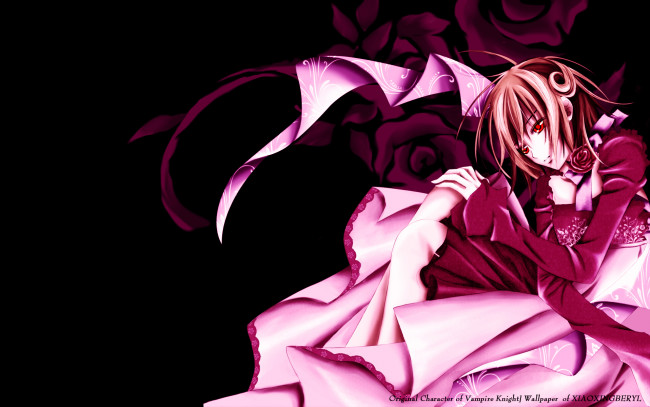 Обои картинки фото аниме, vampire knight, yuuki, cross, девушка, розы, платье, цветы
