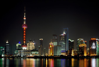 Картинка shanghai города шанхай+ китай башня небоскребы огни ночь