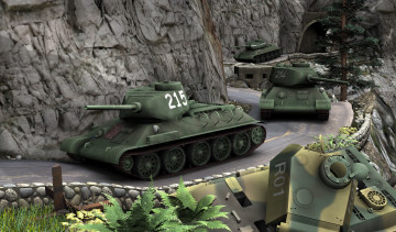 Картинка техника 3d горы дорога танки