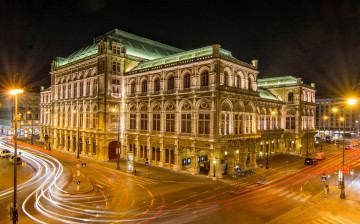 обоя vienna opera, города, вена , австрия, здание, опера, огни, ночь