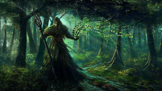 Обои картинки фото фэнтези, существа, демон, деревья, магия, лес, существо