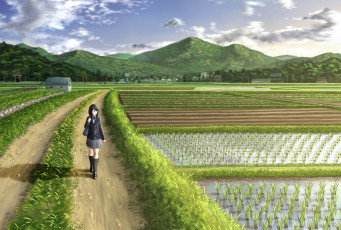 Картинка аниме пейзажи +природа девочка