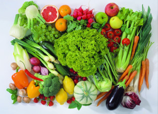 обоя еда, фрукты, овощи, вместе, изобилие, натюрморт, томаты, помидоры, лимон, капуста, перец, зелень