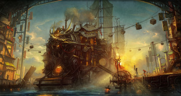 Картинка фэнтези иные миры времена корабль город