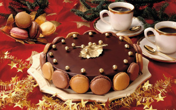 Картинка еда пирожные кексы печенье чашки кофе мишура