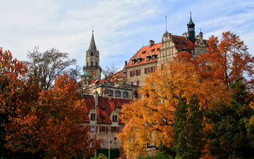 Картинка германия зигмаринген города здания дома деревья осень