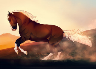 обоя рисованное, животные,  лошади, фон, лошадь