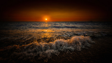 Картинка природа восходы закаты берег зарево море закат прибой солнце