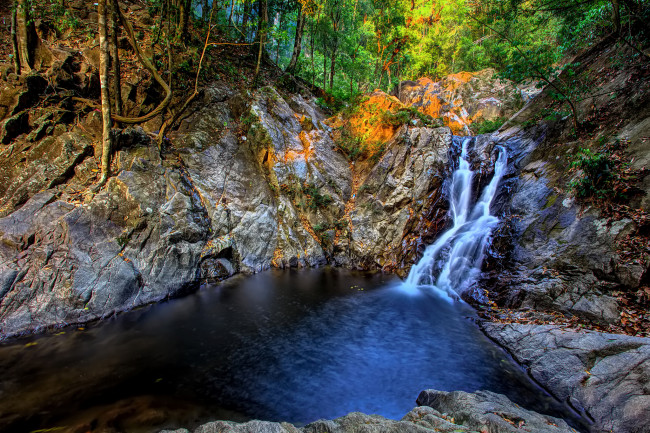 Обои картинки фото природа, водопады, лес, водопад, река
