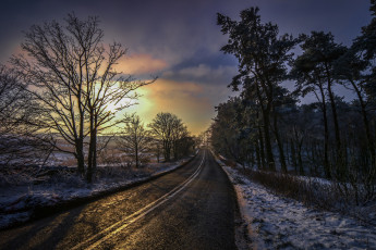 Картинка природа дороги зима ночь дорога