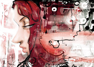 Картинка рисованное абстракция завитки линии комната лицо девушка
