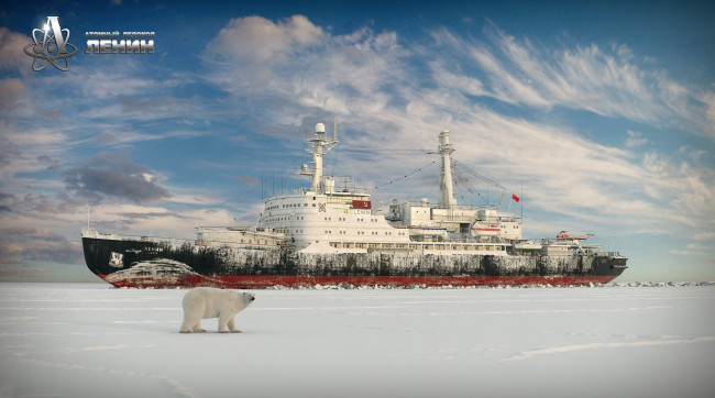 Обои картинки фото корабли, ледоколы, властелин, арктики, арктика, ледокол, полярный, медведь, denis-er, денис, ерёменков, ленин