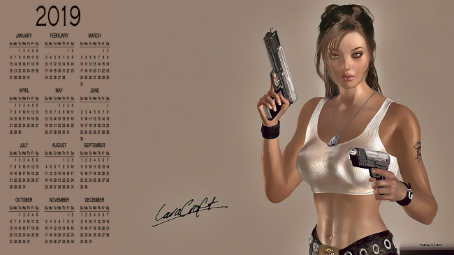 Обои картинки фото календари, видеоигры, оружие, взгляд, пистолет, девушка