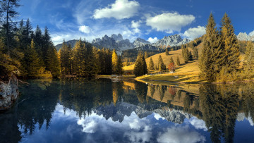 обоя природа, пейзажи, горы, озеро, отражение, лес