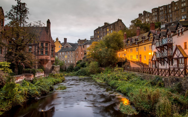 Обои картинки фото города, эдинбург , шотландия, огни, вечер, река