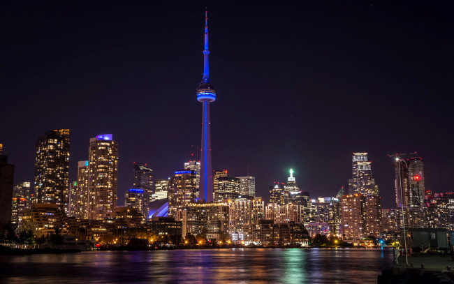 Обои картинки фото города, торонто , канада, панорама, ночь, огни