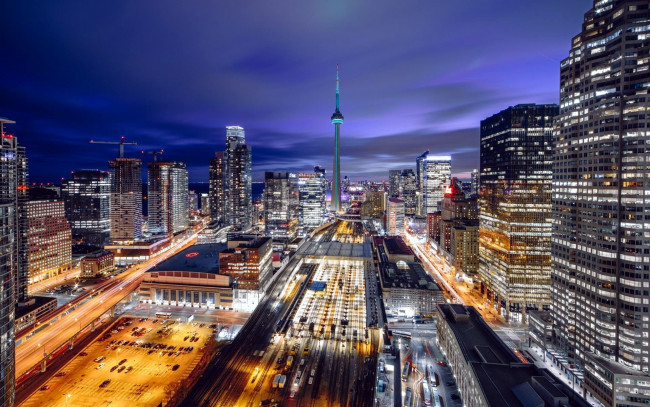 Обои картинки фото города, торонто , канада, панорама, ночь, огни