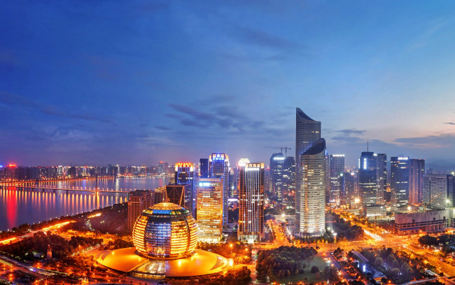 Обои картинки фото hangzhou,  china, города, - огни ночного города, азия, китай, провинция, чжэцзян, азиатские, ханчжоу