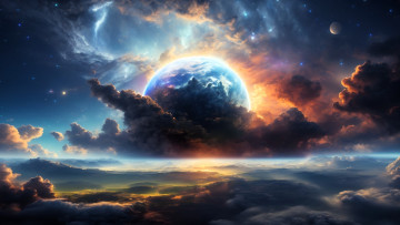 Картинка фэнтези иные+миры +иные+времена небо планеты облака
