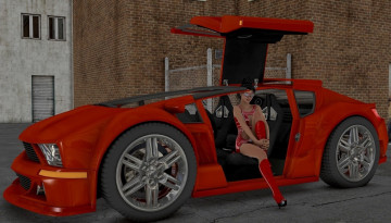Картинка автомобили 3d+car&girl улыбка автомобиль взгляд фон девушка