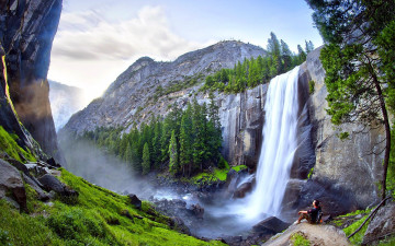Картинка природа водопады горы поток деревья
