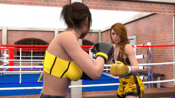 Картинка 3д+графика спорт+ sport взгляд фон ринг девушки бокс