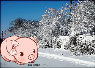 Картинка календари праздники +салюты зима бант свинья поросенок деревья снег