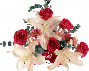 Картинка цветы букеты композиции розы лилии ленты