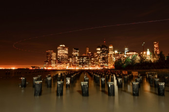 Картинка new york city города нью йорк сша ночной город здания небоскрёбы нью-йорк огни сваи nyc