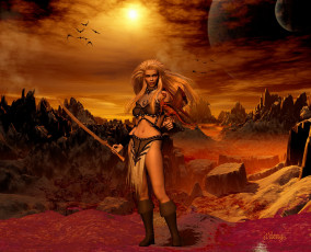 Картинка 3д графика fantasy фантазия дракон девушка меч
