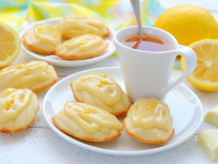 Картинка еда пирожные кексы печенье лимоны чай