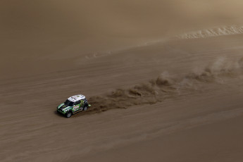 Картинка спорт авторалли вид с верху зеленый x-raid dakar мини купер mini жара песок ралли