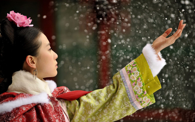 Обои картинки фото -Unsort Азиатки, девушки, unsort, азиатки, снег, мех, костюм
