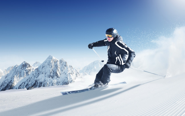 Обои картинки фото спорт, лыжный, снег, горы, лыжник