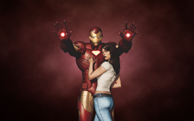 Обои картинки фото iron man, рисованные, комиксы, красный, девушка, робот, железный, человек, iron, man