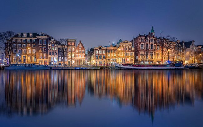 Обои картинки фото города, амстердам , нидерланды, отражение, канал, amsterdam, дома