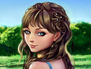 Картинка рисованное люди арт волосы портрет взгляд лицо прическа девушка глаза лес