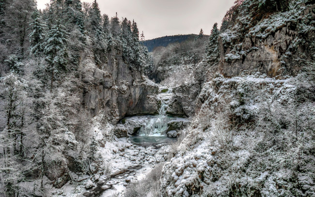 Обои картинки фото природа, водопады, зима, иней