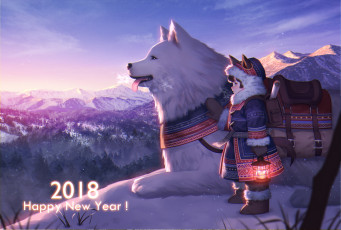 обоя аниме, зима,  новый год,  рождество, esukee