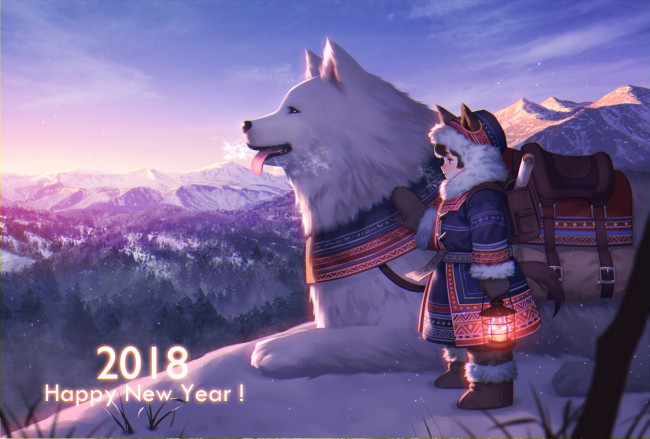 Обои картинки фото аниме, зима,  новый год,  рождество, esukee
