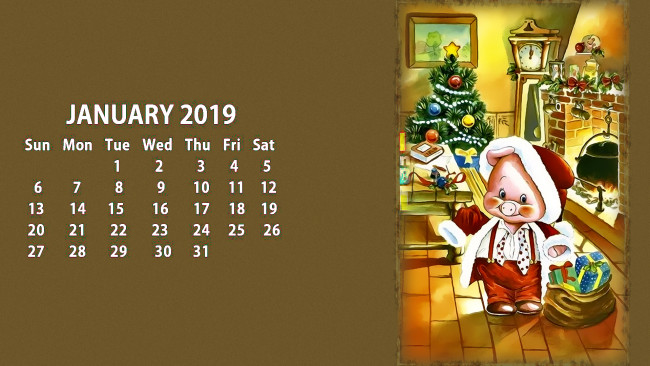 Обои картинки фото календари, праздники,  салюты, свинья, одежда, елка, поросенок, очаг, комната